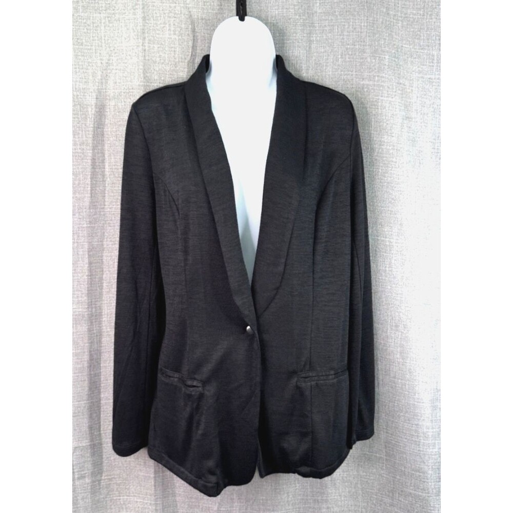 Belle Kim Gravel Women's Size XS Single Breasted Knit Blazer Dark Gray